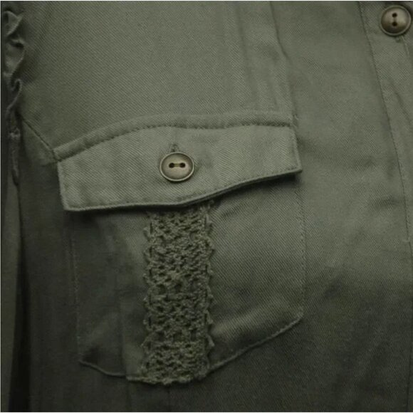 Matilda Jane Canopy Shirt Dress Women's Size Small Army Green Button Down Dress - Picture 6 of 7